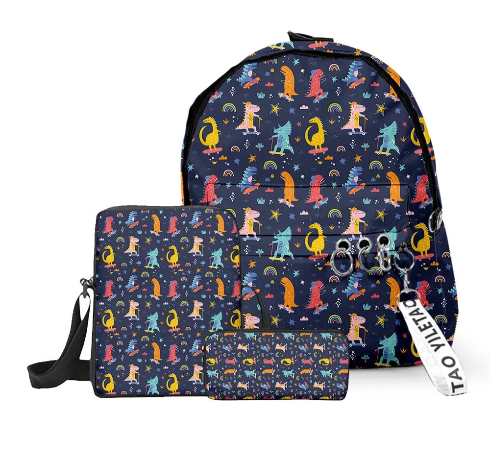 Ensemble sac à dos, trousse et sacoche dinosaures